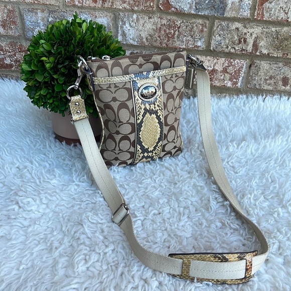 RARE! -Coach Sutton Signature Python Swingpack/Crossbody Jacquard & Leather Trim - Picture 3 of 16